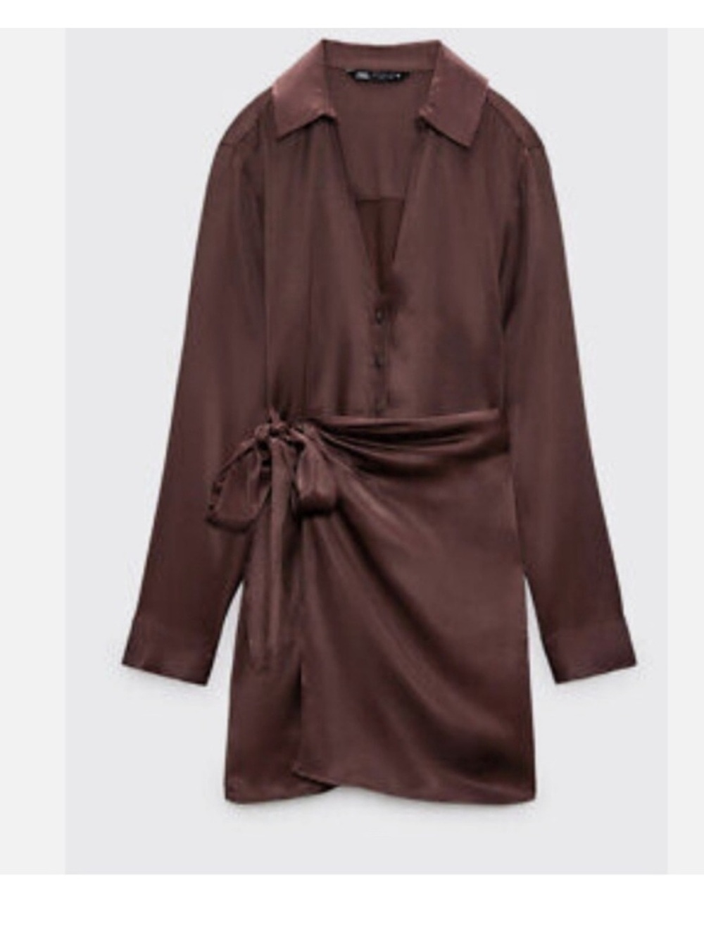 Zara Brown Satin Wrap Mini Dress